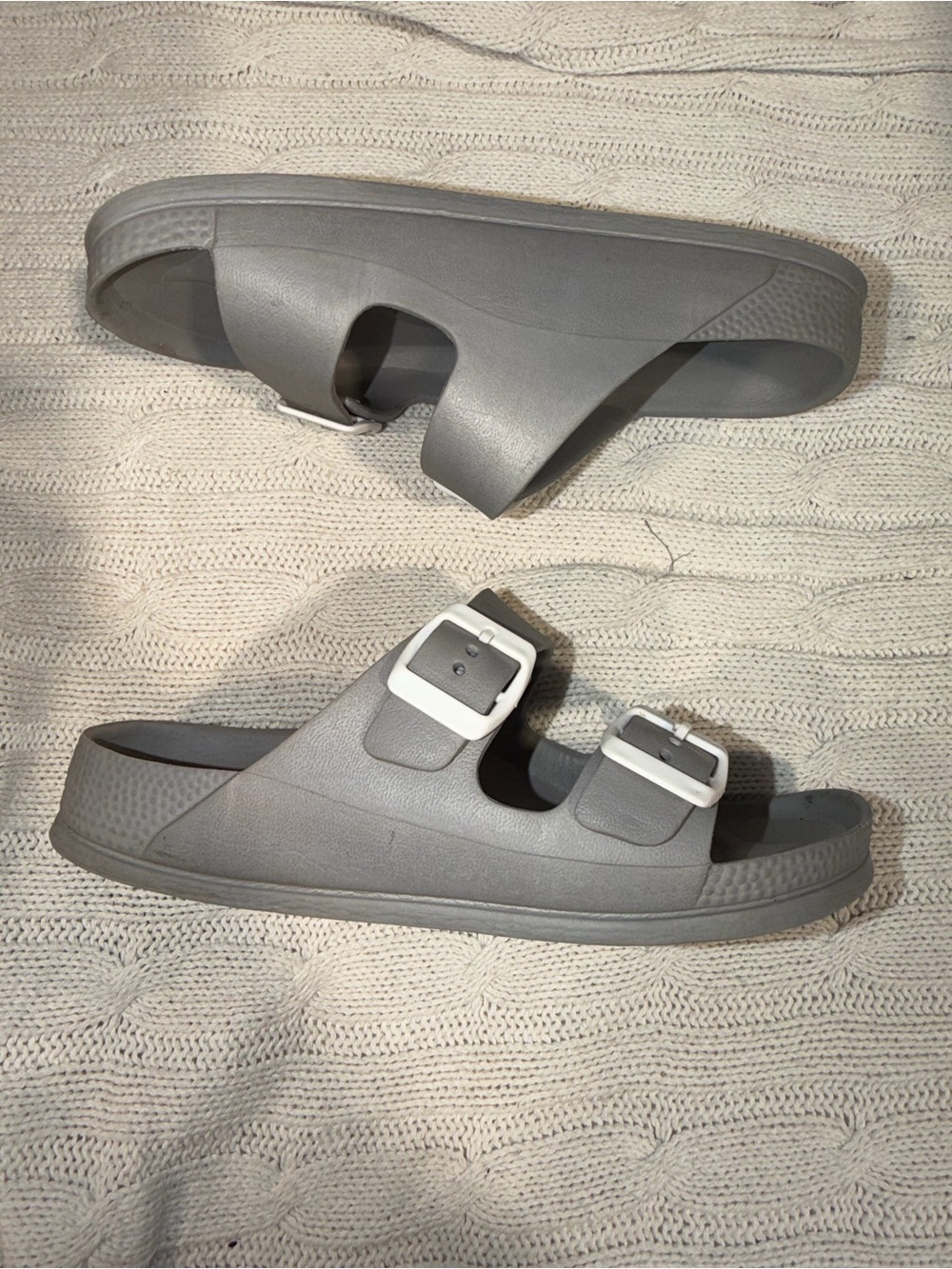 Men's Gray Dual-Buckle Slide Sandals